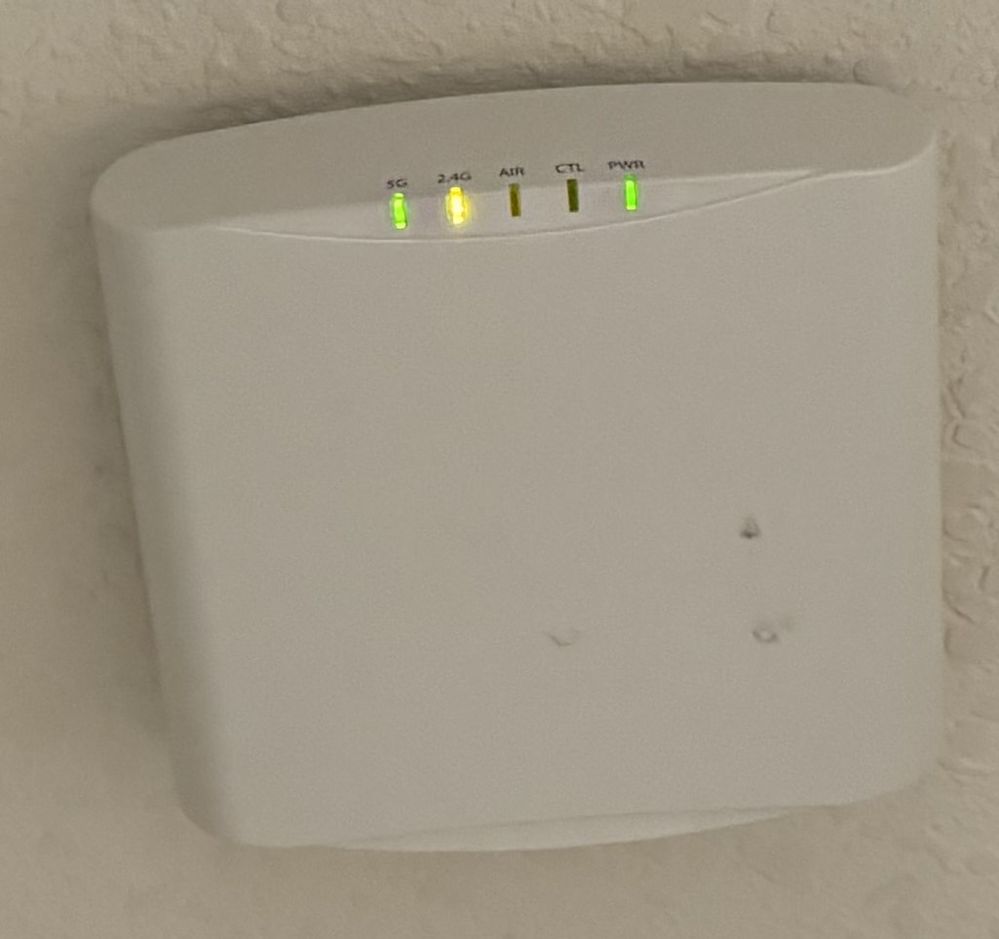 Ruckus AP located at Basement- Yellow light for 2.4G. Green light for 5G and Power